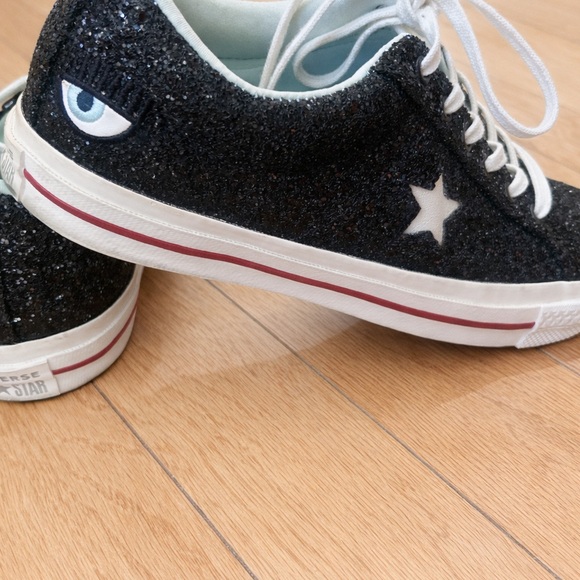 Converse x Chiara Ferragni All Star Ox Sneakers - Black Glitter Womens Size 8 - Picture 3 of 6